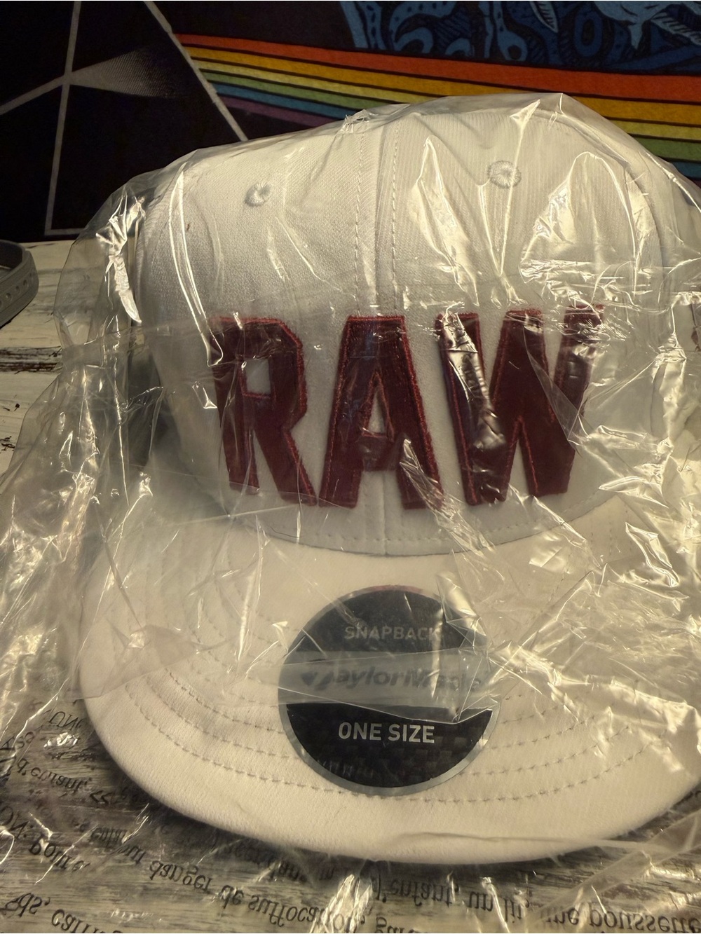 Never opened TaylorMade White Snapback Hat with Red RAW Embroidery
